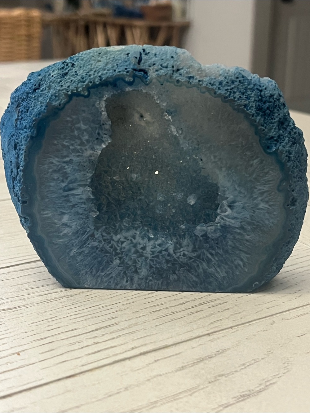 Blue Agate Geode Druzy Crystal Specimen Standing Coastal Home Decor